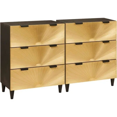 Image of vidaXL Sideboard 2 pcs Black and Gold 60 x 33 75 cm Solid mango wood