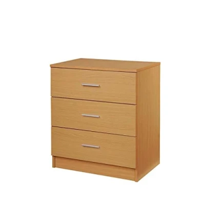 Image of Timber Art Design 3 Drawer Bedroom Chest of Drawers with Metal Handles &amp; Runners Matte Finish Storage Organiser Unit for Hallway Living Room Bedside Cabinet Beech, 69 x 60 40 cm