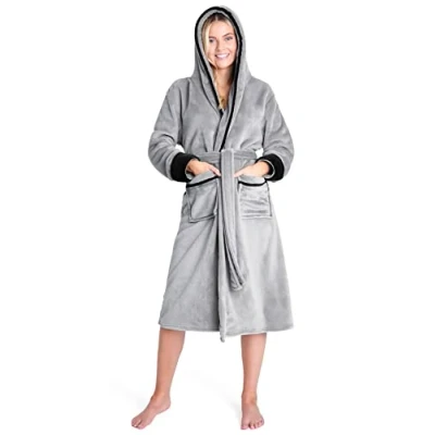 Image of CityComfort Ladies Dressing Gowns Soft Fleece Hooded Women&#039;s Robes (S, Grey)