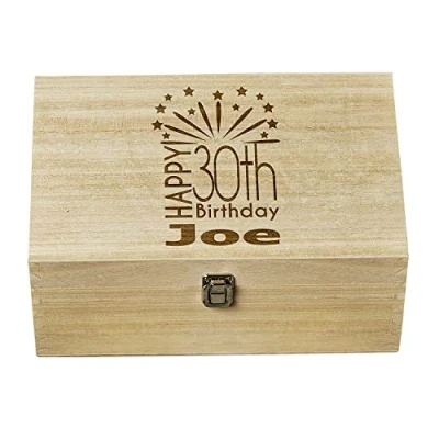 Image of Raised Words 30th Birthday Gift Personalised Large wooden Keepsake Box