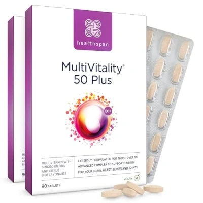 Image of Healthspan Multivitamin 50 Plus Advance for over 50&#039;s Immune Health Support 13 Vitamins &amp; 12 Minerals Ginkgo Biloba Citrus Bioflavonoids Vegetarian (180 Tablets)