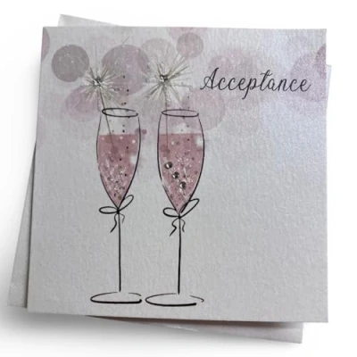 Image of White Cotton Cards Handmade Acceptance Card (Champagne Glasses Design)