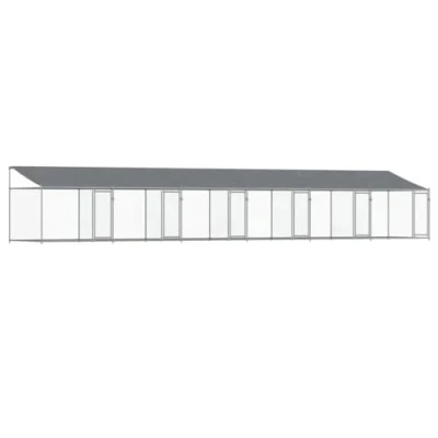 Image of vidaXL Galvanised Steel Dog Cage with Roof Outdoor/Exercise Kennel Grey Mesh Crate for Training, Playing Lockable Doors &amp; Durable Construction 12 x 2 2m