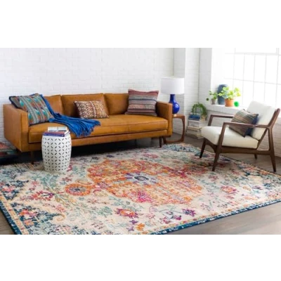 Image of Livabliss Asmara Vintage Rug Runner Rugs Living Room 80x150 cm, Hallway, Kitchen Area Traditional Multicoloured Boho Rug, Easy Care Bohemian Large Blue and Orange