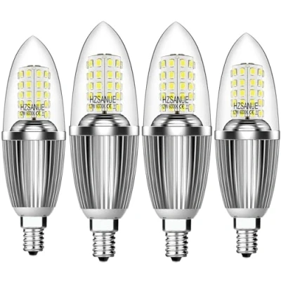Image of HZSANUE E14 LED Candle Bulbs 12W, 100W Incandescent Equivalent, 6000K Daylight White,1350Lm, Small Edison Screw Light Bulbs,Not Dimmable, 4 Pack