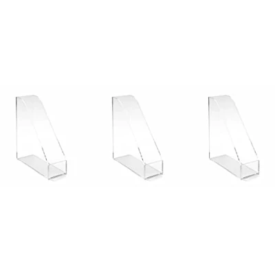 Image of OSCO Clear Acrylic Magazine Rack 3 Pack Folder Storage File Organiser Desk &amp; Shelf Filing Document Holder Office Paperwork Brochure Display H31 x W9.5 D26 cm