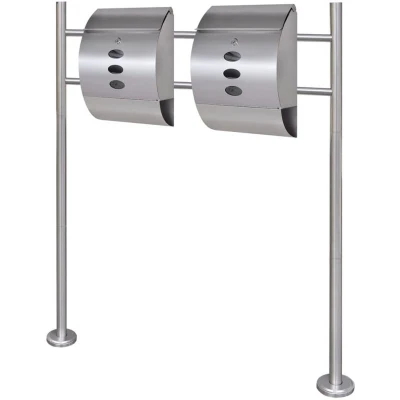 Image of vidaXL Double Mailbox on Stand Stainless Steel
