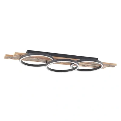Image of Lindby LED ceiling light Sentoa, wood, 100 cm long, 3,000 K