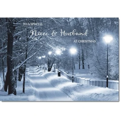 Image of doodlecards Niece and Husband Christmas Card Snowy Street Scene Medium Size for &amp; with Plain Envelope