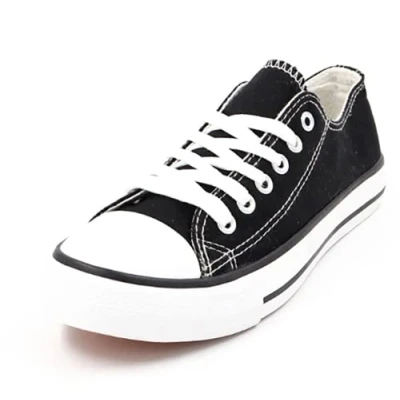 Image of Ladies Canvas Trainers Low TOP Pumps Girls Womens LACE UP Plimsolls Shoes Black/White UK 4