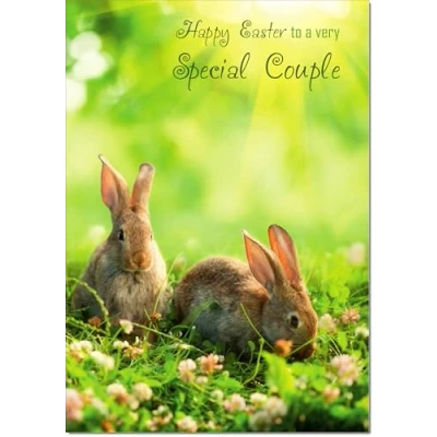 Image of doodlecards Special Couple Easter Card Two Bunnies Medium Size with Plain Envelope
