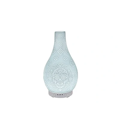 Image of L &amp; P Home Gifts Desire White Skull Diffuser Essential Oil Quiet Ultrasonic Aromatherapy Humidifier 4 Mist Modes, Colourful Light + Auto Shut Off, Multicolour, H24cm