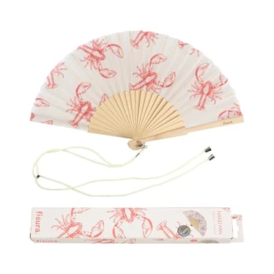 Image of Fisura Pattern Original handheld folding fan. wooden holding Hand Fans. Birthday Gifts Wedding Party Decoration. Fan with hanger included (Loobster, red)