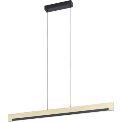 Image of EGLO LED pendant lamp Camacho, 1 light dimmable lamp, modern made of steel, wood and plastic, dining table in black, natural, white, hanging living room