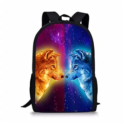 Image of Showudesigns Kids Wolf Rucksack Boys Galaxy School Backpack for Girls Elementary Bags Bookbag Teens