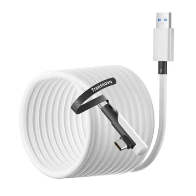 Image of TRANSNOVO Link Cable 5M, VR Compatible with Meta Quest 3/Quest 3S/Quest 2/Pro/Pico 4, Long Accessories for PC/Steam Games, USB 3.2 A to Type C High Speed PC Data Transfer Cable, Black