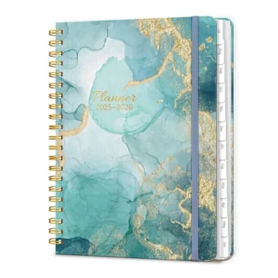 Image of A5 Academic Diary 2025 2026 Week to View, Daily Weekly Planner 6.18&quot; x 8.5&quot; with Tabs, Spiral School Year Monthly Calendar from JUL.2025 JUN.2026 for Student and Teacher (Crey Marble)