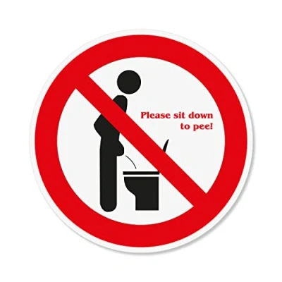Image of Hin_520 Sticker &quot;Please sit down to pee!&quot; Diameter 20 cm Toilet Lid Please pee Contour Cut Large Self Adhesive Round Permanent