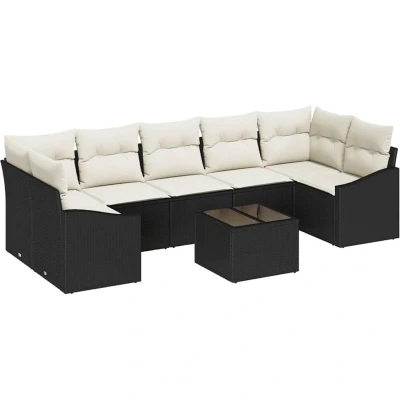 Image of vidaXL 8 Piece Garden Sofa Set with Cushions Black Poly Rattan