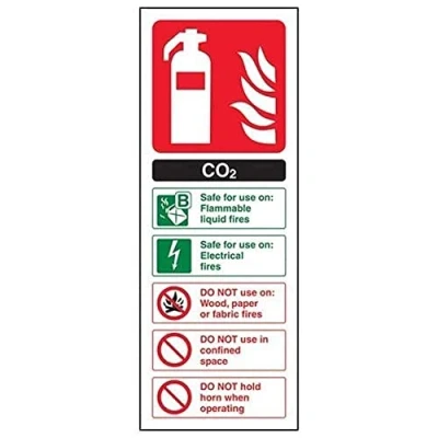 Image of V Safety Co2 Id Fire Extinguisher Sign Portrait 75mm X 200mm 1mm Rigid Plastic