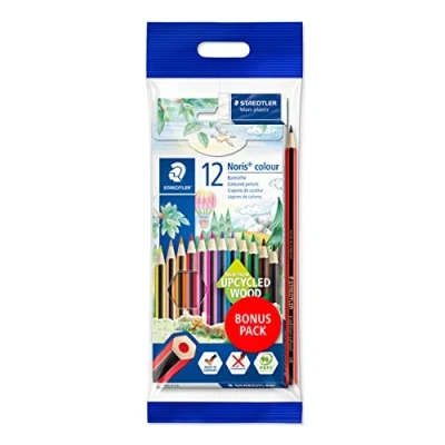 Image of STAEDTLER 185 SET2 Noris Colour Colouring Pencils + FREE Tradition HB Pencil and Mars Eraser (Pack of 12 Pencils)