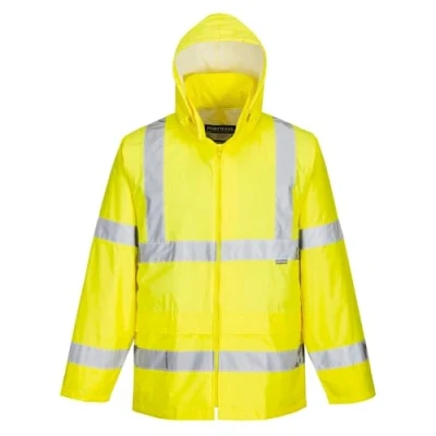 Image of Portwest H440 Men&#039;s Waterproof Hi Vis Rain Jacket Reflective Lightweight Safety Workwear with Pockets and Hood Yellow, Small