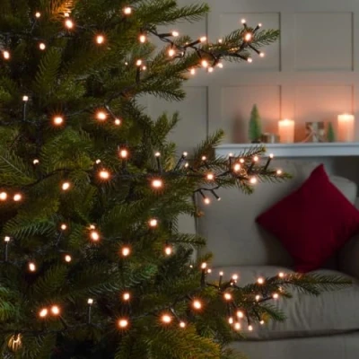 Image of Festive Lights 5.17m Christmas Fairy String 200 Warm White Flickering LEDs Battery Operated Indoor/Outdoor Decoration Perfect for Holiday Lighting and Displays