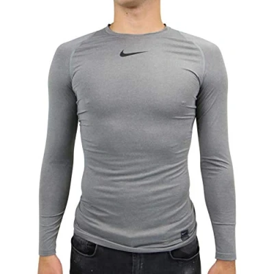 Image of Nike Men Pro Long Sleeve Top Carbon Heather/Black/Black, X Large
