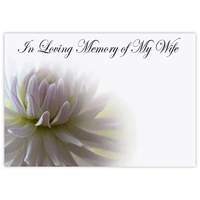 Image of celloexpress In Loving Memory Wife (White Dahlia) Flower Message Cards 90mm x 125mm Bereavement Florist Card Sympathy Condolences Notes (Pack of 6)