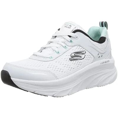 Image of Skechers Women&#039;s D&#039;lux Walker Infinite Motion Trainers,White Leather/Mesh/ Black Trim ,5 UK