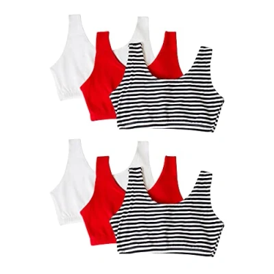 Image of Fruit of the Loom Women&#039;s Built Up Tank Style Sports Bra, Skinny Stripe/Skinny Stripe/White/White/Red Hot/Red Hot, 36