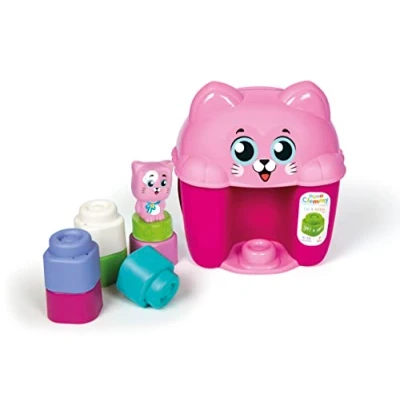 Image of Clementoni 17768 Cat &amp; Kitty Bucket Soft, Clemmy Blocks for 6 Months, Building Bricks Washable, Construction Kids, Early Development Activity Toys, Made in Italy, Multi Coloured