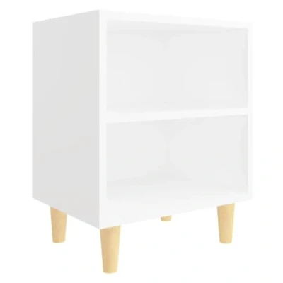 Image of vidaXL Bed Cabinet with Solid Wood Legs White Scandinavian Nightstand Shelves Durable Bedroom Furniture