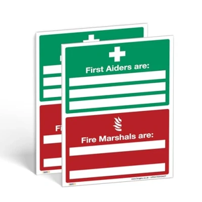 Image of Promote First Aid and Fire Safety with Aiders Are Marshals Sign A4 1mm Rigid Plastic Ensure Emergency in Your Workplace (Pack of 2: 297 x 210mm)