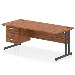 Image of Impulse 1800x800 Desk Walnut/Black Cantilever Leg 1x3 Drawer Fixed Ped