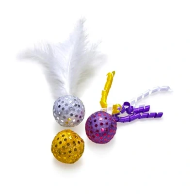 Image of Petface Catkins Cat Ball Toys, Pack of 3 Assorted Glitter Balls for Indoor Cats