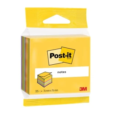 Image of Post it Notes Cube, Ultra Colours, 1 Pad, 76 mm x mm, 325 Sheets Extra Sticky for Walls, Monitors and Fridge