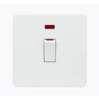 Image of KnightsBridge Screwless 45A 1G DP Switch with Neon, Matt White