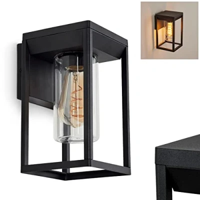 Image of Outdoor Wall lamp Palanga, Metal/Glass in Black/Clear, downwards for Terrace/Yard/Entrance Area, 1 x E27, with Great Light Effect, Without Bulb