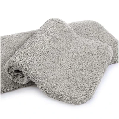 Image of Non Slip Bath Mat 2 Pack Thickened Rug for Bathroom Absorbent Ultra Soft Fluffy Microfiber Bedside Carpet Floor Mat, Quick drying, Machine Washable 50 x 80cm (Light Gray)