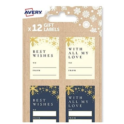 Image of Avery Festive Label Pack with Reindeer Designs 12 PCS Gift Stickers, Premium Christmas Name Labels and Wrap Decoration.