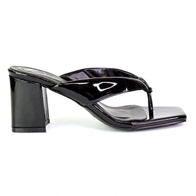 Image of ESSEX GLAM Womens Toe Post Low Heel Mules Ladies Square Casual Summer Slip On Sandals Size 3 8 Black