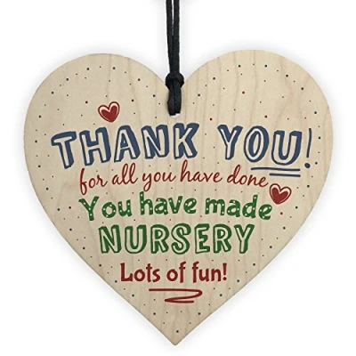 Image of RED OCEAN Nursery Teacher Teaching Assistant Gift Wooden Hanging Heart Thank You Leaving Present