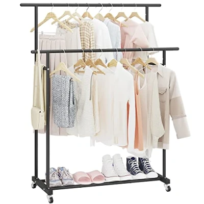Image of Calmootey Double Rod Clothing Garment Rack,Rolling Hanging Clothes Rack,Portable Organizer for Bedroom,Living Room,Clothing Store,Black