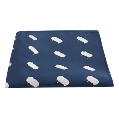 Image of King &amp; Priory Navy Blue Embroidered Sheep Pocket Square, Handkerchief