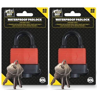 Image of 40mm Weatherproof Padlock with Key 2pk Heavy Duty for Shed, Gate Fence Keys Padlocks Outdoor Shed Locks