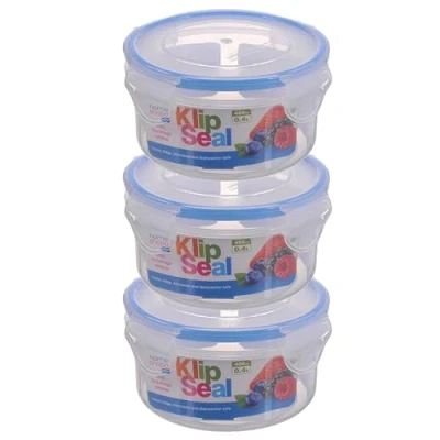 Image of HOMESHOPA Plastic Airtight Food Storage Container, 400ml 3 Pack Round Leakproof Stackable Container with Clip Lock Lid, BPA Free Reusable Meal Prep Lunch Box, Microwave Freezer &amp; Dishwasher Safe