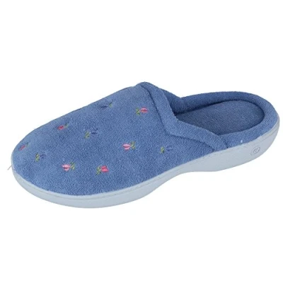 Image of Isotoner Women&#039;s Terry Slip on Clog Slipper with Memory Foam for Indoor/Outdoor Comfort, Periwinkle Scalloped, 5.5/6 UK