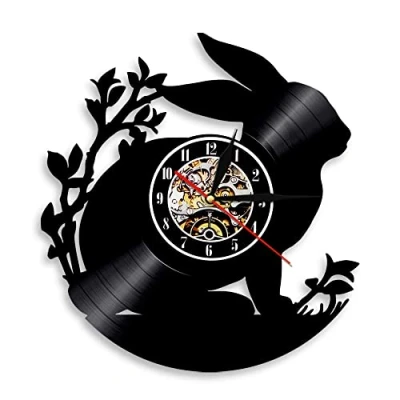 Image of Smotly Vinyl wall clock, bunny themed a home clock gift for animal lovers.