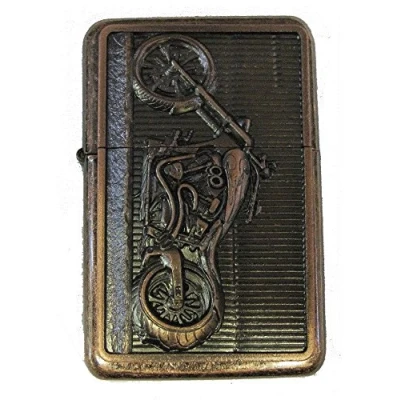 Image of Lucy G MOTORBIKE DESIGN 27 PETROL LIGHTER IN GIFT TIN (Antique Copper)